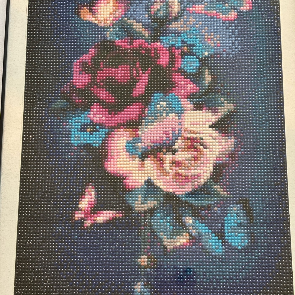 Handmade Diamond Art - Floral Beaded Artwork - Framed